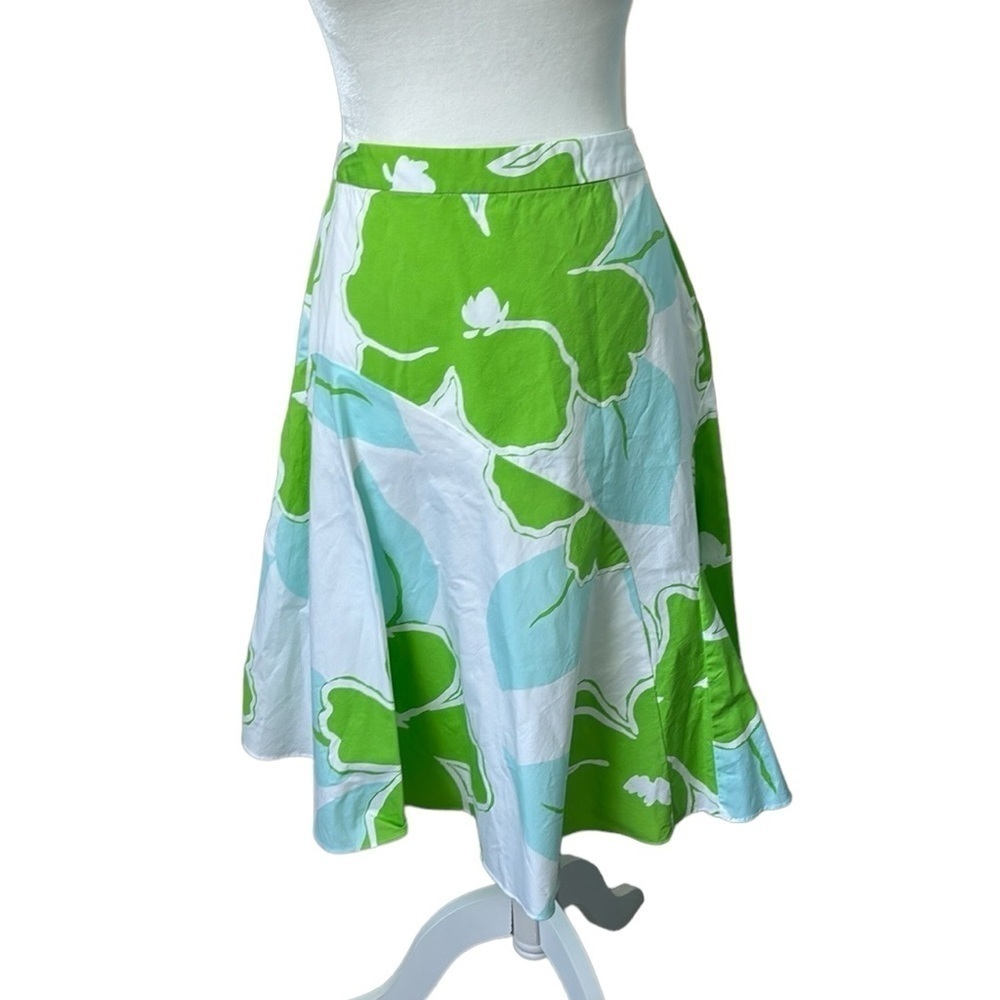 J. McLaughlin Green Blue White Floral Midi Skirt Size 8